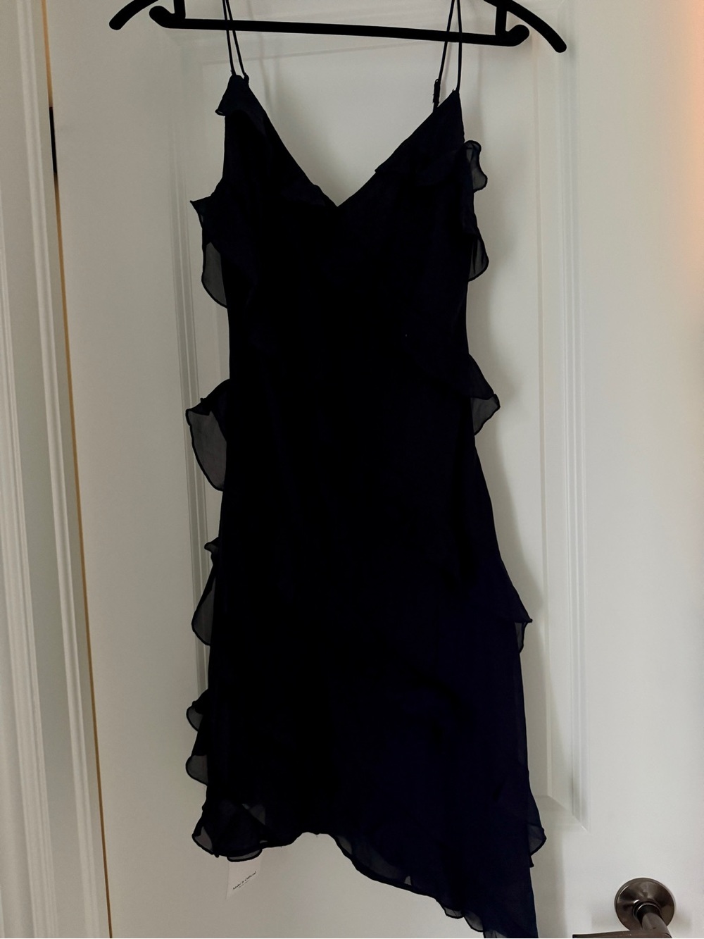 Abercrombie & Fitch Navy Asymmetrical Ruffle Slip Dress